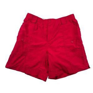 Aftco Shorts Mens 38 Cargo Fishing Performance Nylon Elastic Waist 8" Inseam Red